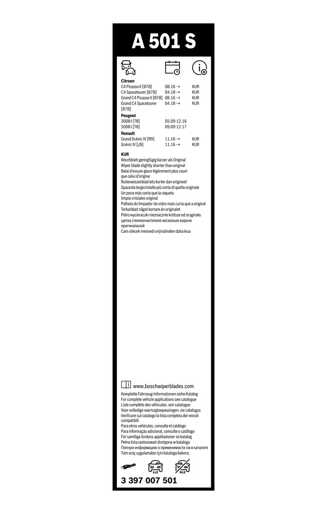 FSHIRESE XHAMI BOSCH AEROTWIN A-501-S (3 397 007 501) PEUGEOT 5008 (0U_, 0E_) 80+68cm SET
