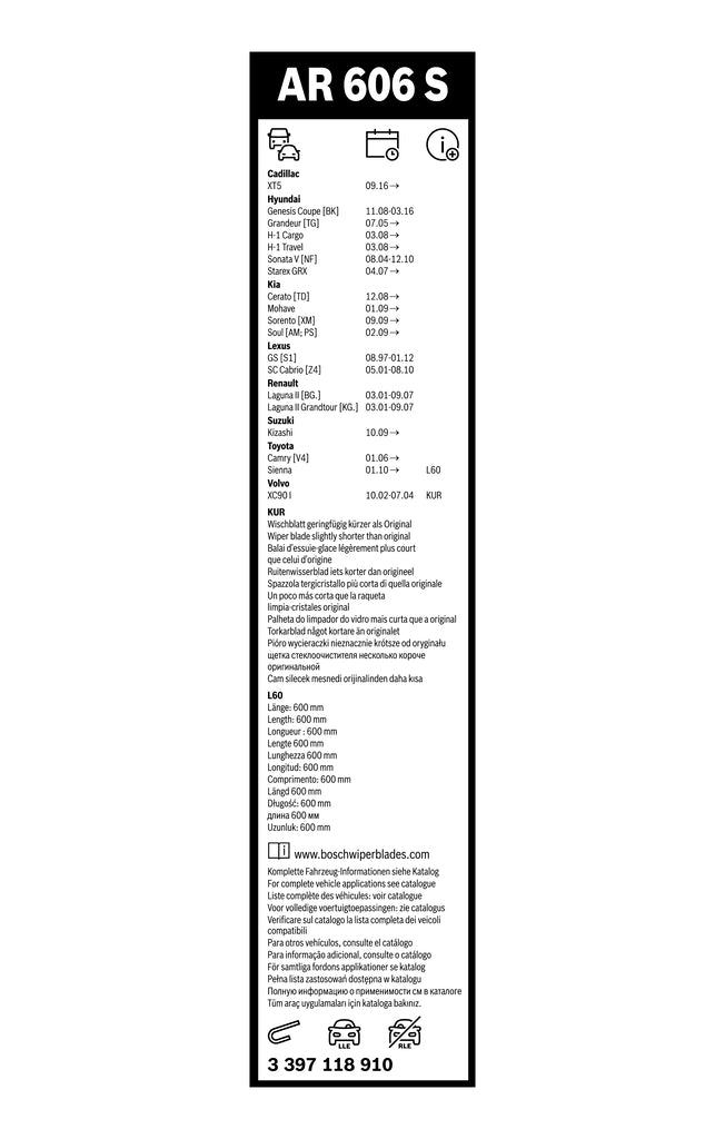 FSHIRESE XHAMI BOSCH AEROTWIN RETROFIT AR-606-S (3 397 118 910) MERCEDES-BENZ SPRINTER 3-t Bus (B903) 60+50cm SET