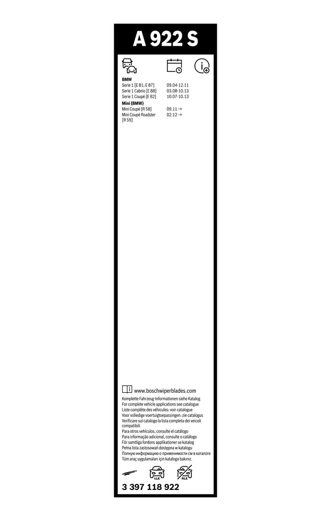 FSHIRESE XHAMI BOSCH AEROTWIN A-922-S (3 397 118 922) BMW 1 (E81) 50+50cm SET