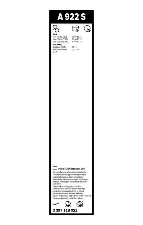 FSHIRESE XHAMI BOSCH AEROTWIN A-922-S (3 397 118 922) MINI Roadster (R59) 50+50cm SET