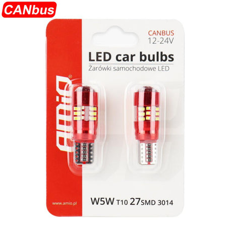 LLAMPA LED CANBUS AMiO AM-01446 3014-27SMD W5W 12V/24V Te bardha