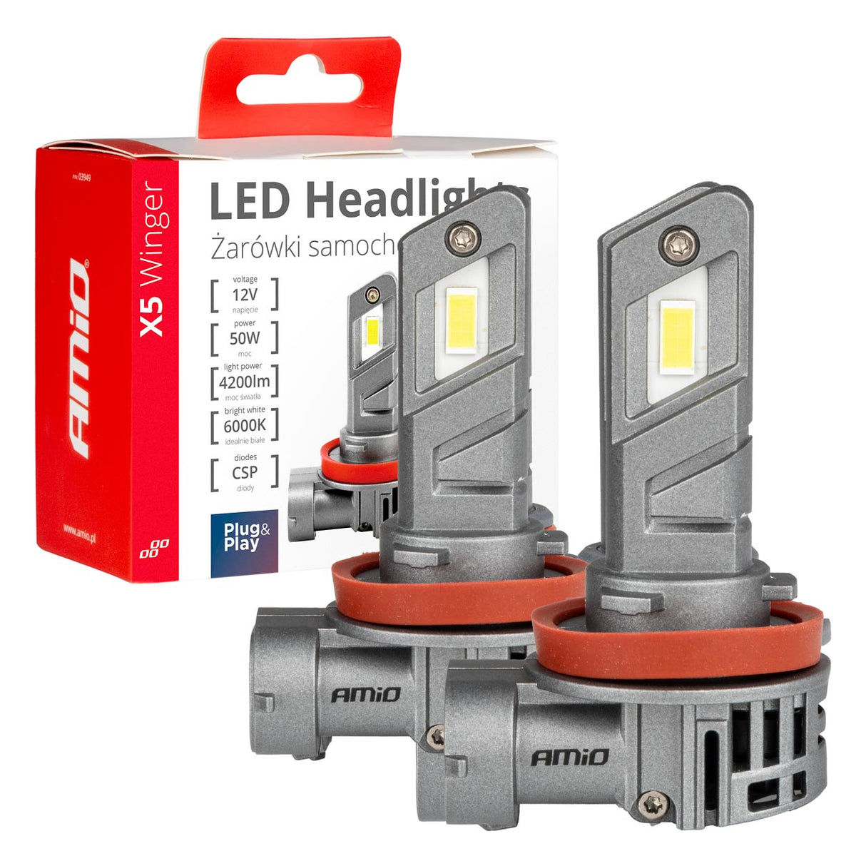 LLAMPA LED AMiO X5-Series H8/H9/H11 AM-03947 12V 50W 6000K WINGER SET