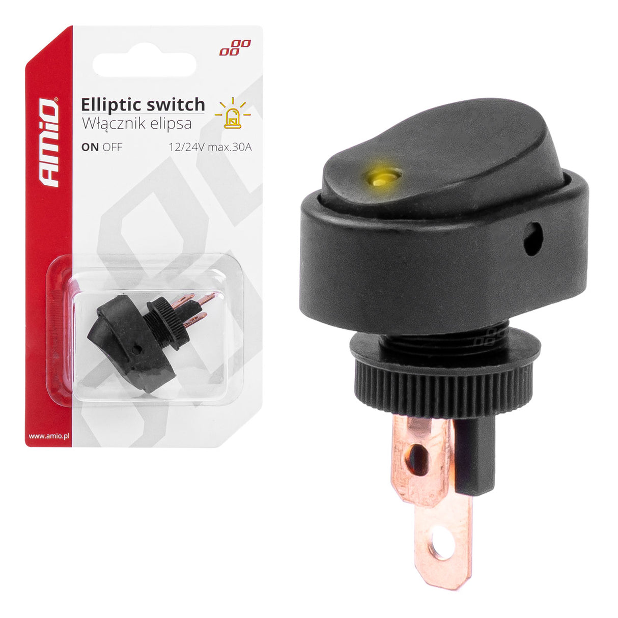 CELES ELEKTRIK ON-OFF AM-03088 12V-24V max30A Yellow-LED Elliptic Switch