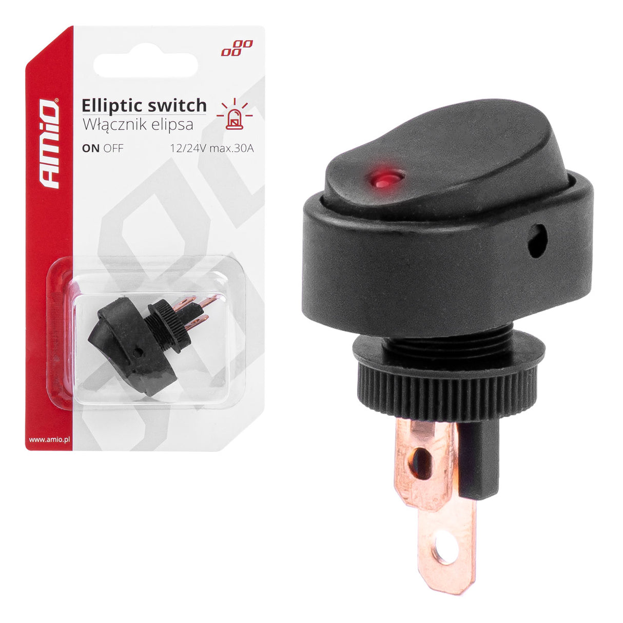 CELES ELEKTRIK ON-OFF AM-03089 12V-24V max30A Red-LED Elliptic Switch