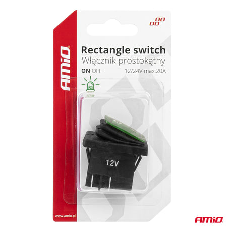 CELES ELEKTRIK ON-OFF AM-03090 12V-24V max20A Green-LED Rectangle Switch
