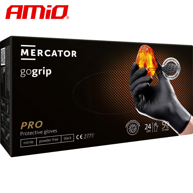 DOREZA NITRILI AM-20311-Mercator GO-GRIP BLACK (MASA: L) 50 COPE