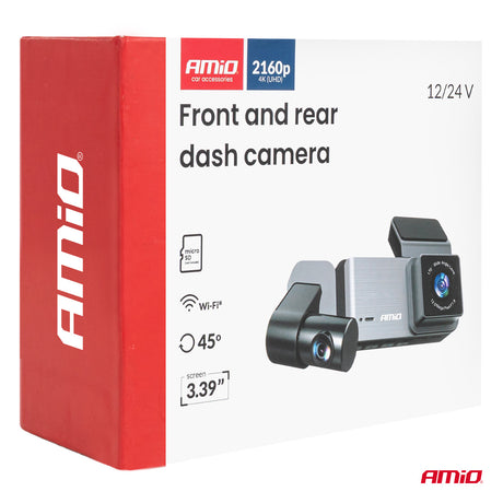 KAMERA AMIO AM-04802 12/24V TRIPLE DASH CAMERA 4K+1K+2K WLAN (Front+Interior+Rear) 3.39" LCD DISPLAY 2.4GHz Wi-Fi ULTRA HD
