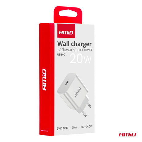 KARIKUES CELULARI AM-03891 1xUSB-C 20W DC100-240V QUICK CHARGE (CE RoHS)