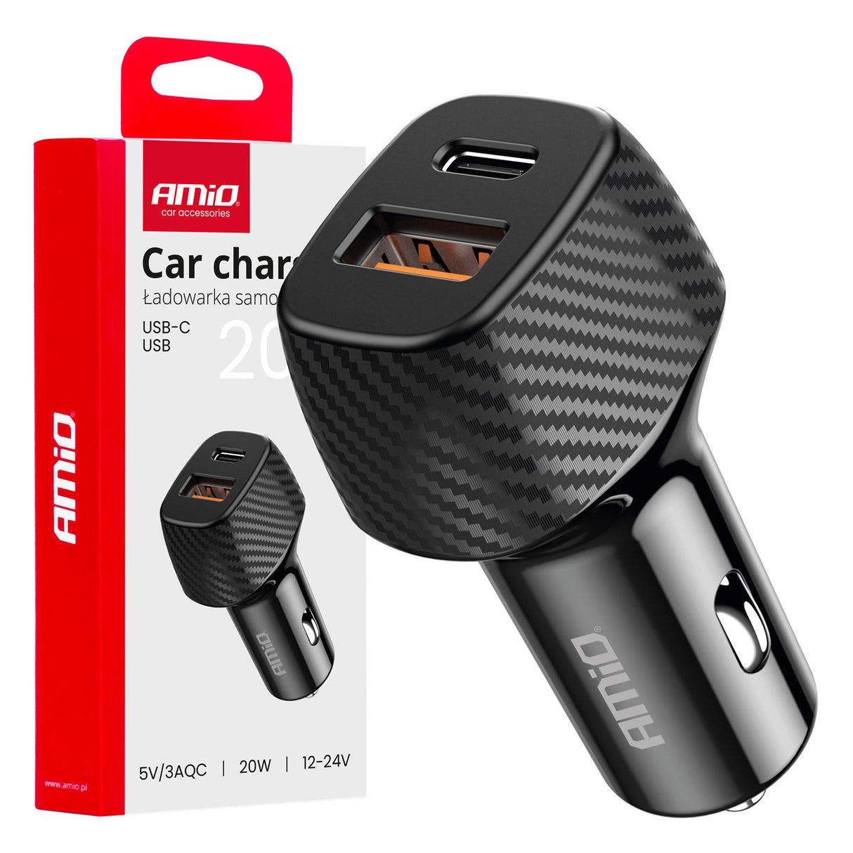 KARIKUES CELULARI AM-04282 1xUSB-A+1xUSB-C 20W DC12-24 V QUICK CHARGE (CE RoHS)