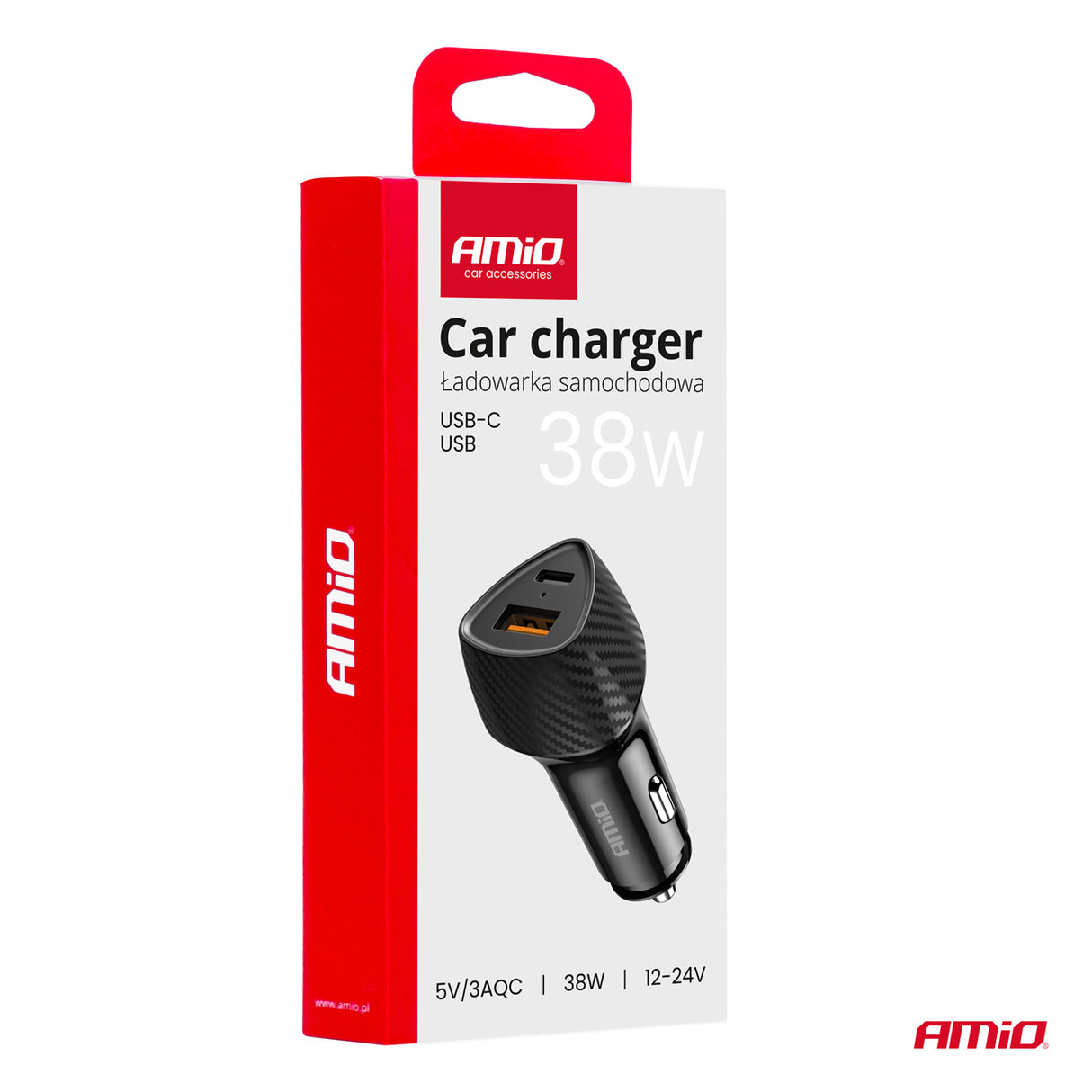 KARIKUES CELULARI AM-04283 1xUSB-A+1xUSB-C 38W DC12-24 V QUICK CHARGE (CE RoHS)