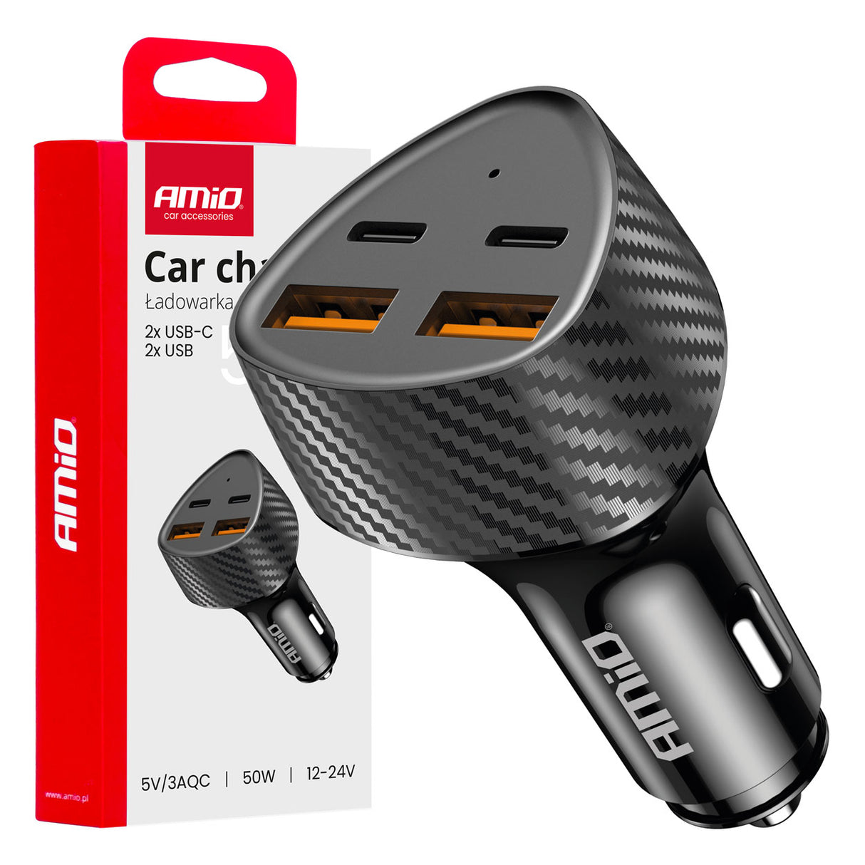 KARIKUES CELULARI AM-04284 2xUSB-A+2xUSB-C 50W DC12-24 V QUICK CHARGE (CE RoHS)