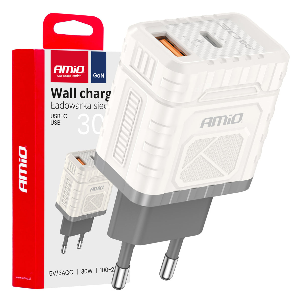 KARIKUES CELULARI AM-04286 1xUSB-A+1xUSB-C 30W DC100-240 V QUICK CHARGE (CE RoHS)