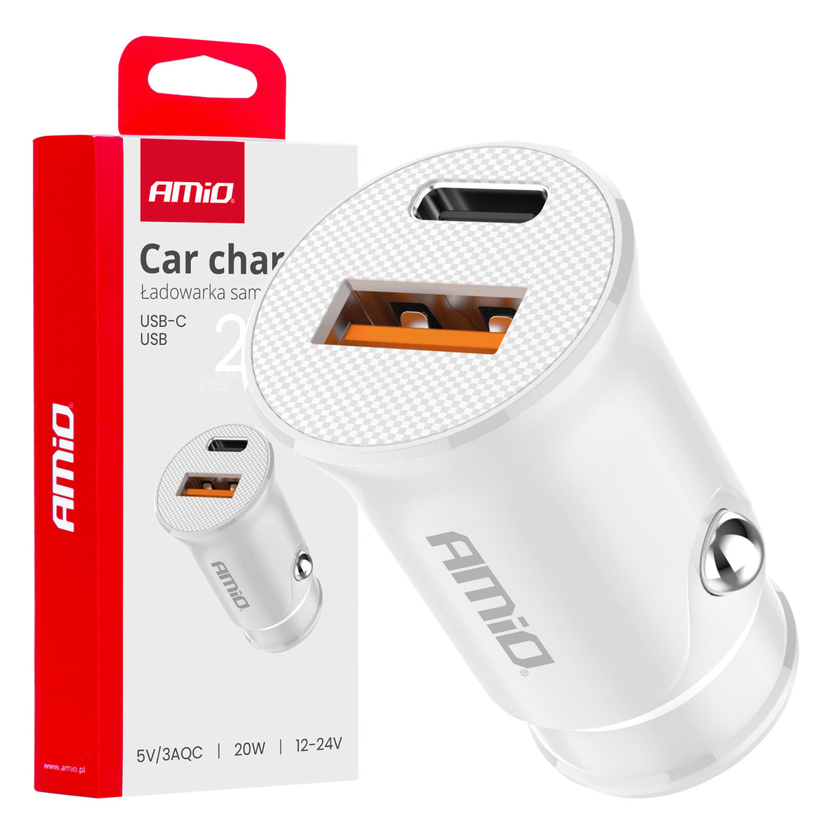 KARIKUES CELULARI AMiO AM-03877 1xUSB-A+1xUSB-C 20W DC12-24V