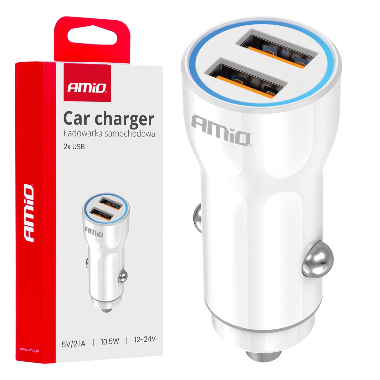 KARIKUES CELULARI AMiO AM-03879 2xUSB-A 10.5W DC12-24V