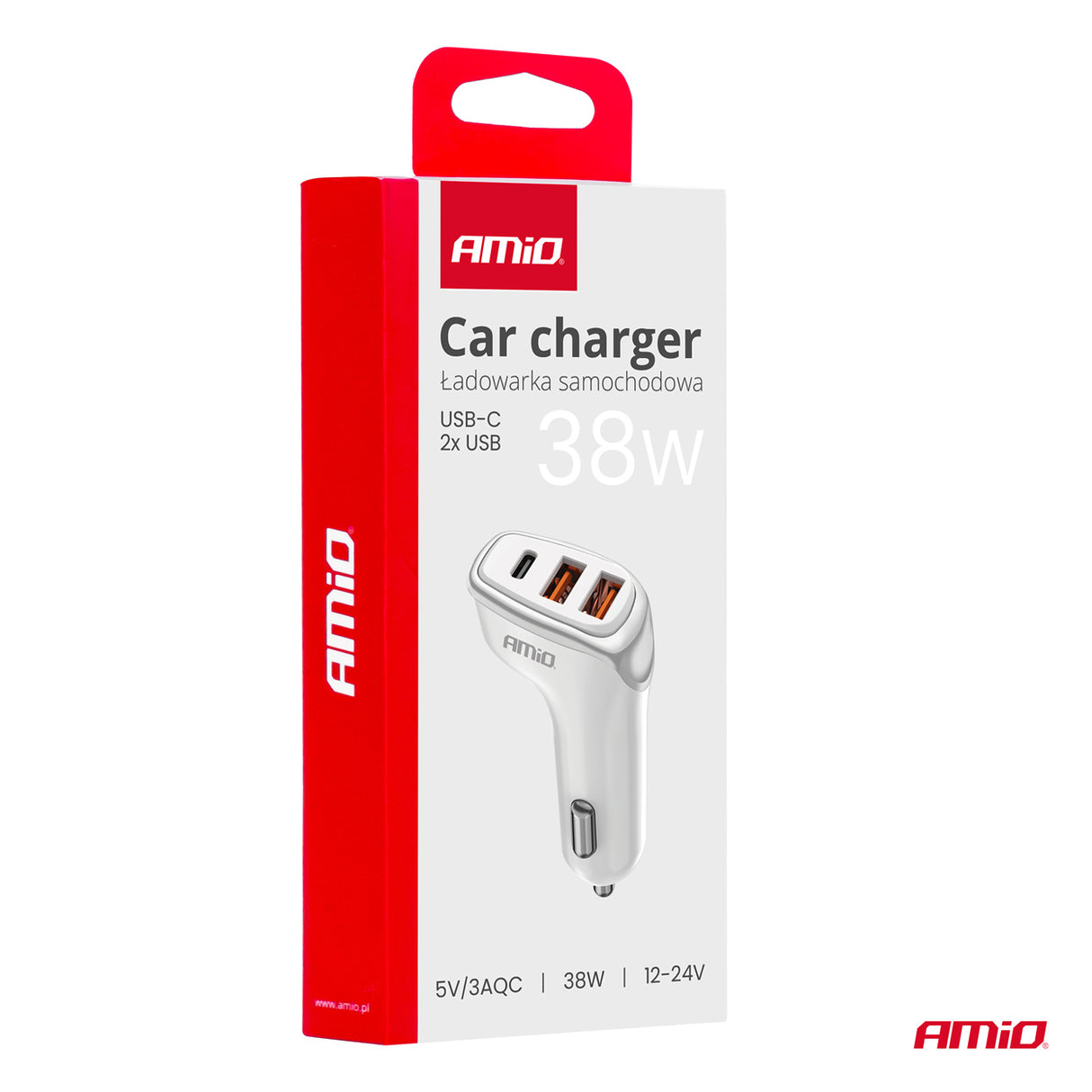 KARIKUES CELULARI AMiO AM-03886 2xUSB-A+1xUSB-C 38W DC12-24V