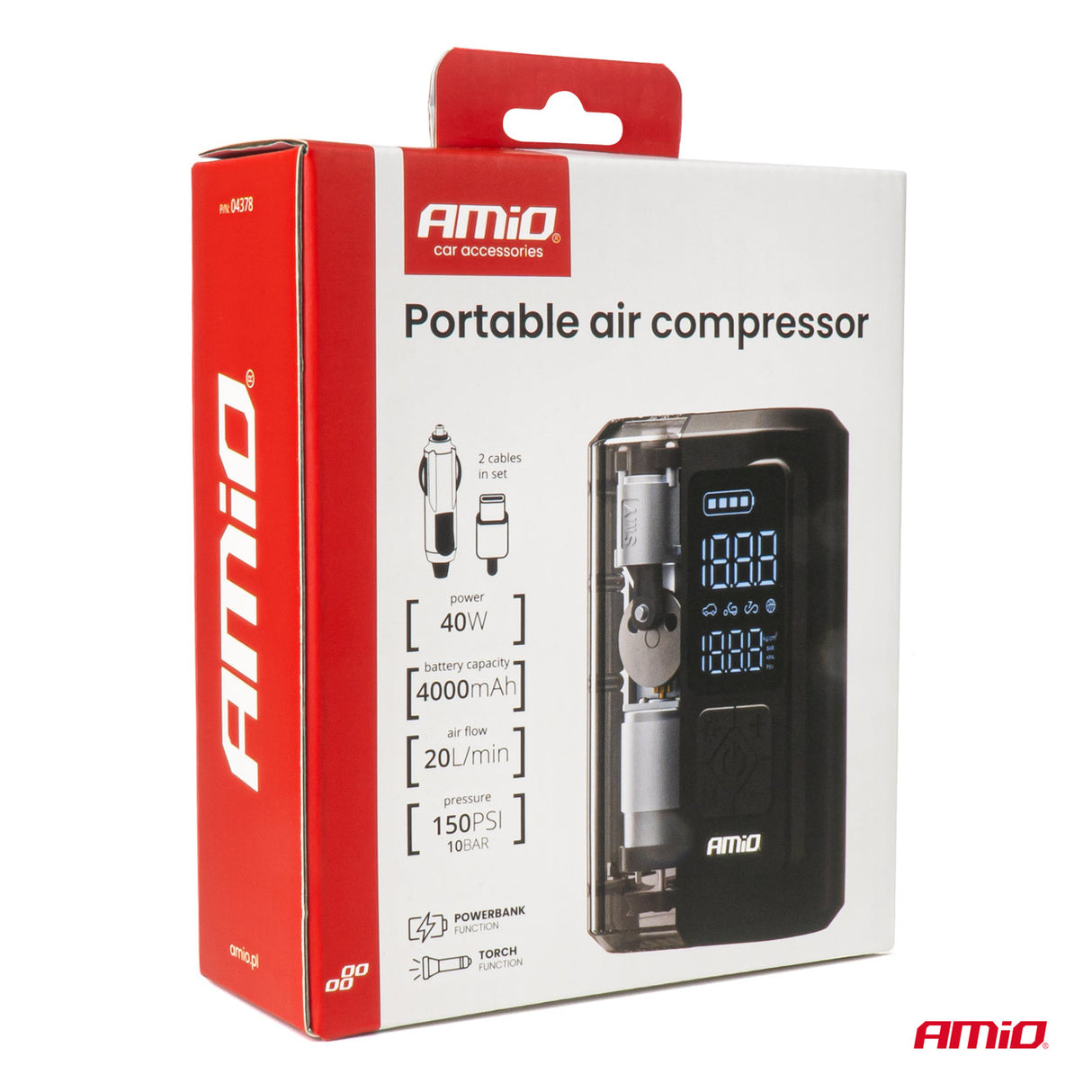 KOMPRESOR AJRI PORTATIV DHE POWERBANK AM-04378 40W 150PSI
