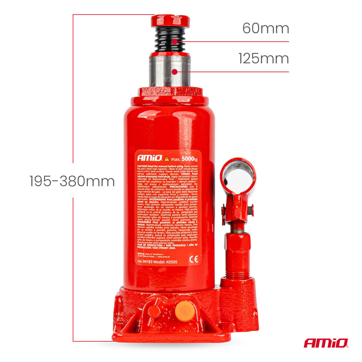 KRIK HIDRAULIK AM-04183 5-TON 195-380mm CE-Certif. (PVC-Box)