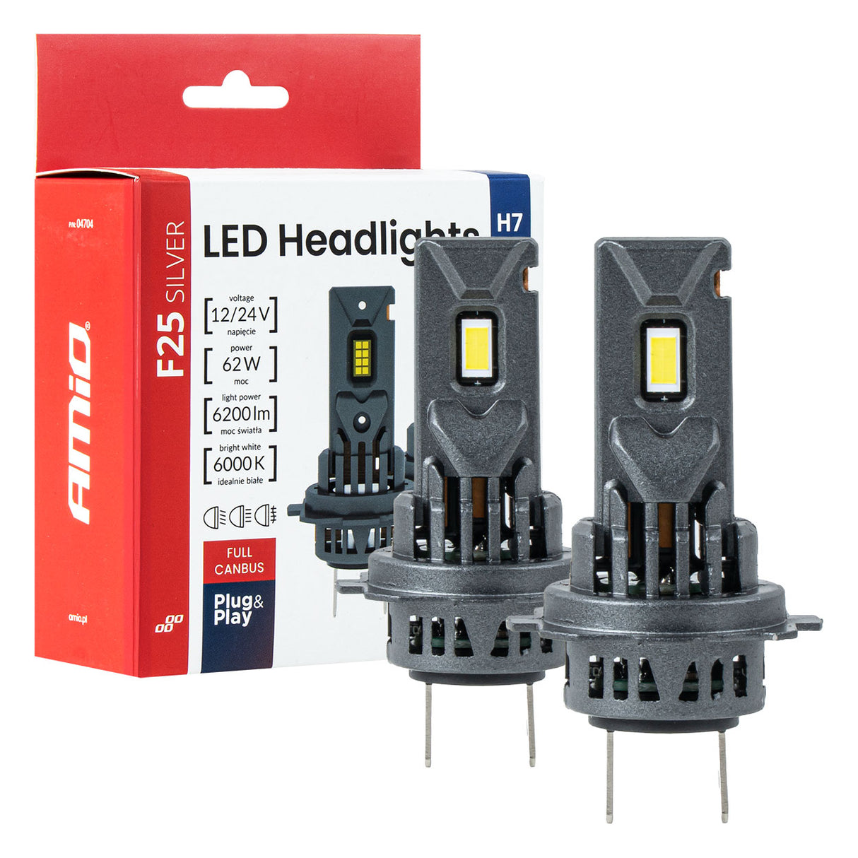 LLAMPA LED AMiO F25 SILVER-Series H7/ H18 AM-04704 FULL CANBUS 12/24V 62W 6200LM 6000K SET
