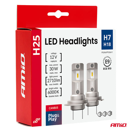 LLAMPA LED AMiO H25-Series H7/ H18 AM-04712 CANBUS 12V CSP-LED 30W 2710LM 6000K SET