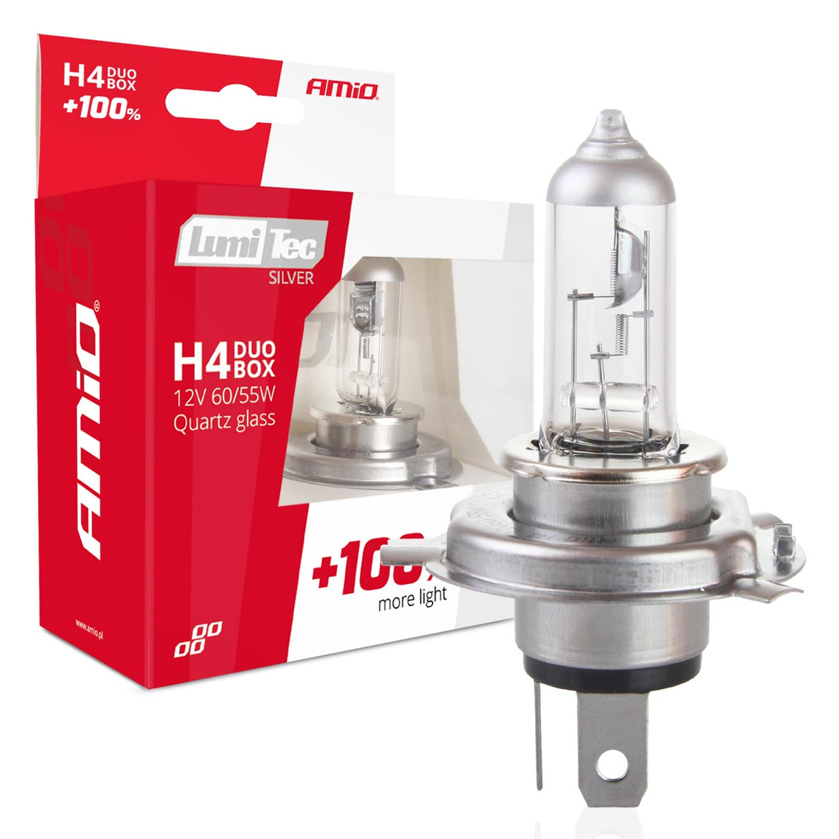 LLAMPA AMiO LumiTec SILVER DUO +100% H4 12V 60/55W AM-01402 SET