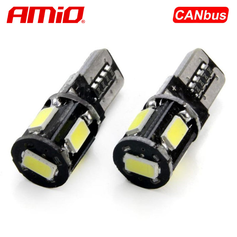 LLAMPA LED CANBUS AMiO AM-01628 5730-5SMD W5W 12V Te bardha