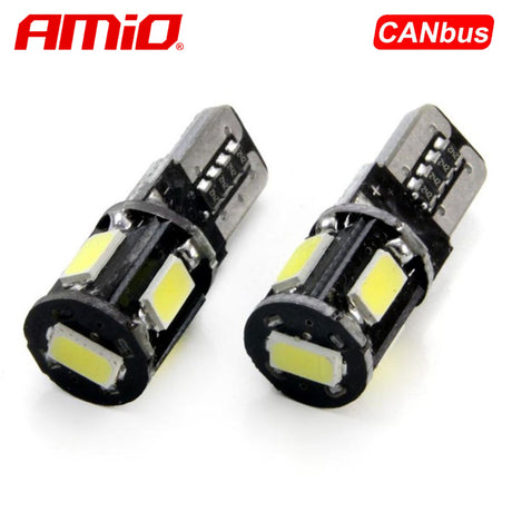 LLAMPA LED CANBUS AMiO AM-01628 5730-5SMD W5W 12V Te bardha