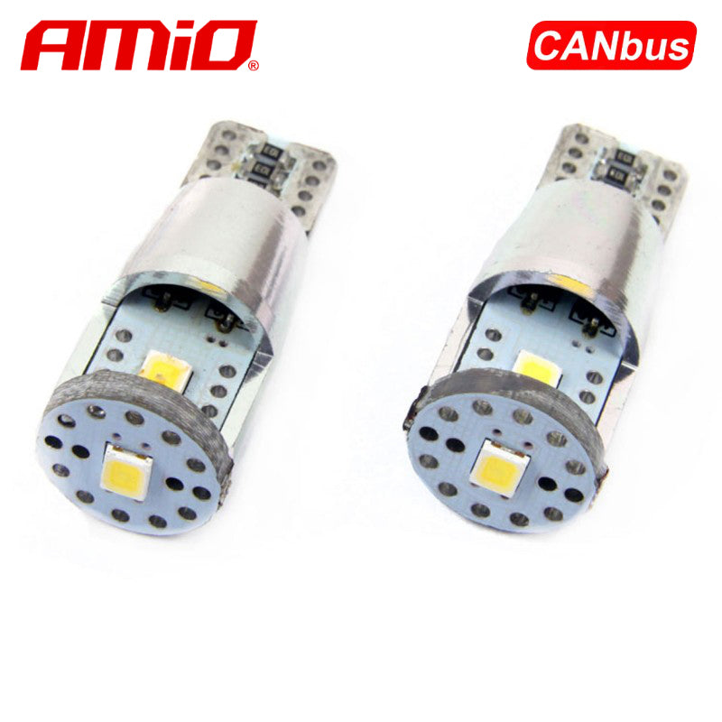 LLAMPA LED CANBUS AMiO AM-01637 2835-3SMD W5W ALU 12V/24V Te bardha