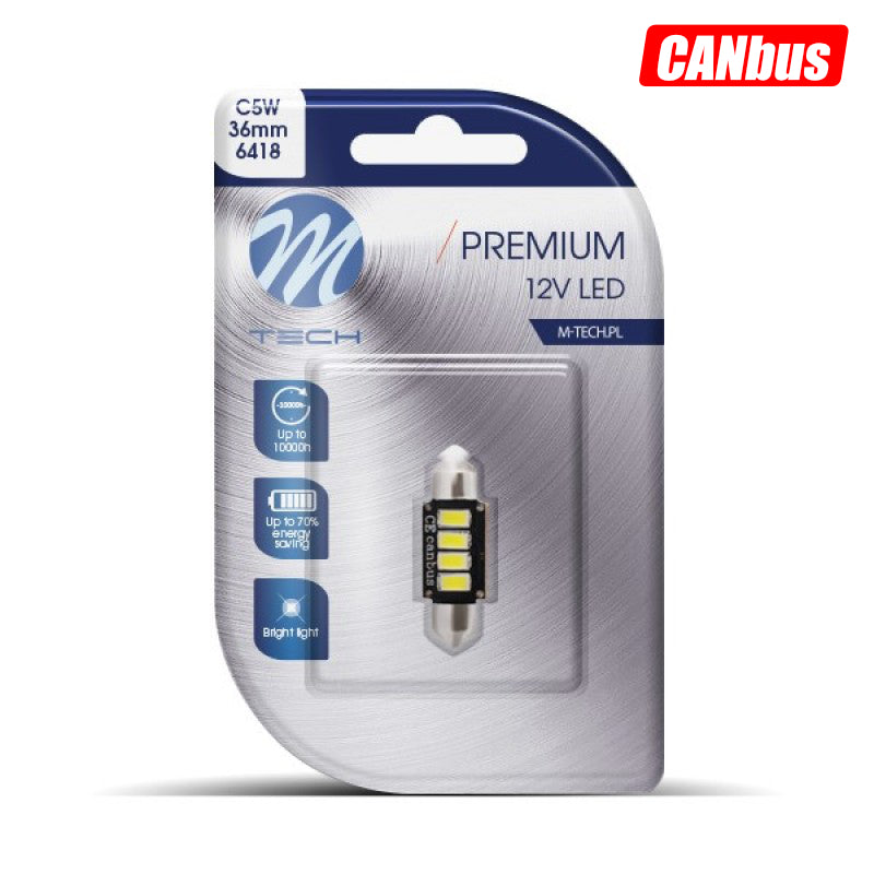LLAMPA LED CANBUS M-Tech MT-LB334W C5W 36 mm 12V 4xSMD5730-LED White B1
