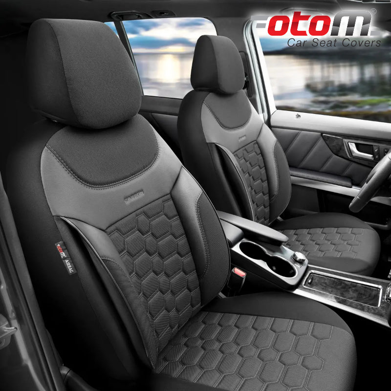 VESHJE SEDILJE OTOM CARBON CRB-3401 JACQUARD-LEATHER AIRBAG (BLACK+SMOKED) SET