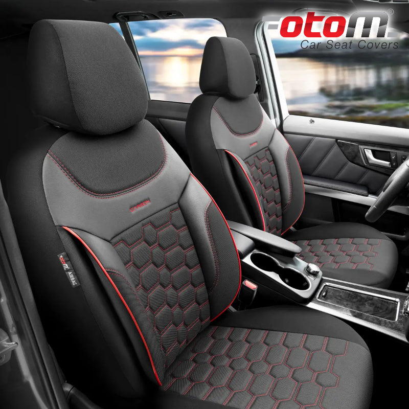 VESHJE SEDILJE OTOM CARBON CRB-3402 JACQUARD-LEATHER AIRBAG (BLACK+RED) SET