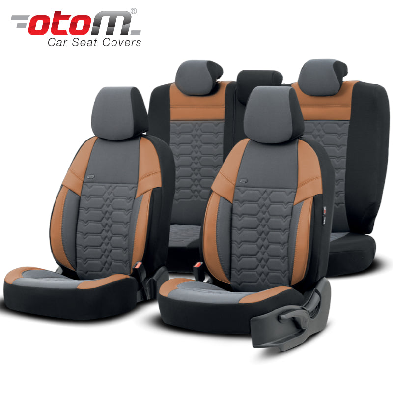VESHJE SEDILJE OTOM ELEGANCE ELG-2703 JACQUARD-LEATHER 3 ZINXHIRE AIRBAG (TAN+BLACK) SET