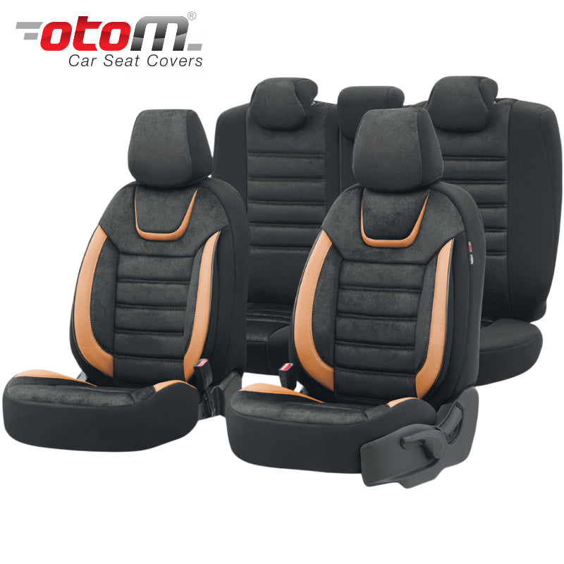 VESHJE SEDILJE OTOM ICONIC ICN-704 SUEDE-LEATHER 3-ZIPPER AIRBAG (BLACK+TAN) SET