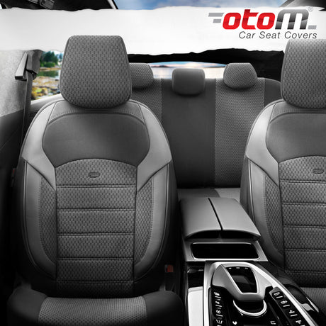 VESHJE SEDILJE OTOM NOVA NOV-3301 JACQUARD-LEATHER AIRBAG (BLACK+White Stitching) SET
