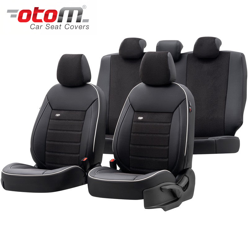 VESHJE SEDILJE OTOM PREMIUM PRM-118 BURNED FABRIC 3-ZIPPER AIRBAG (BLACK-White Stitching) SET