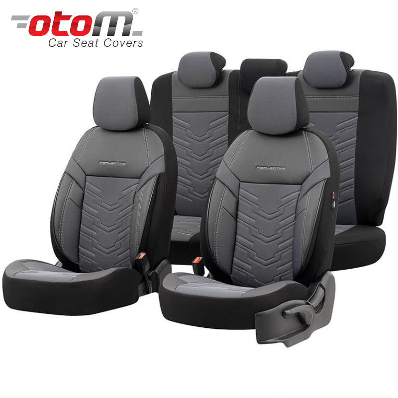VESHJE SEDILJE OTOM REFLECTIVE RFL-2603 JACQUARD-LEATHER 3-ZIPPER AIRBAG (BLACK+SMOKED) SET