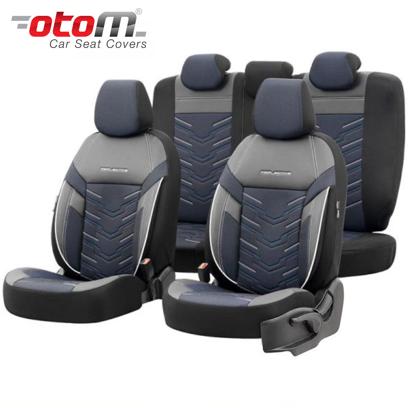 VESHJE SEDILJE OTOM REFLECTIVE RFL-2604 JACQUARD-LEATHER 3-ZIPPER AIRBAG (BLACK+BLUE) SET