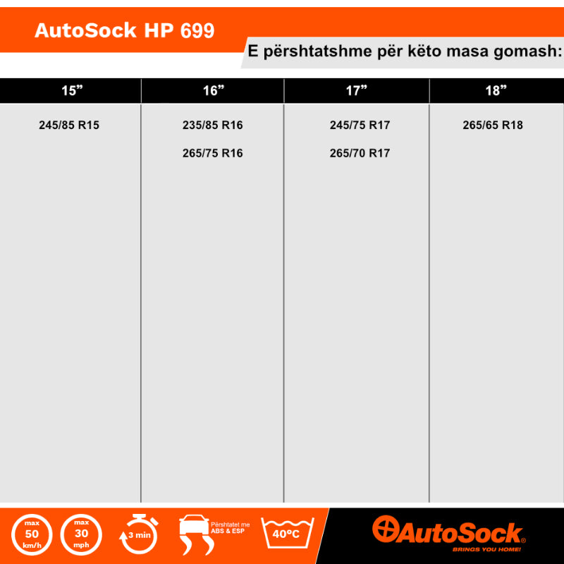 VESHJE GOMASH PER BORE DHE AKULL AUTOSOCK 699
