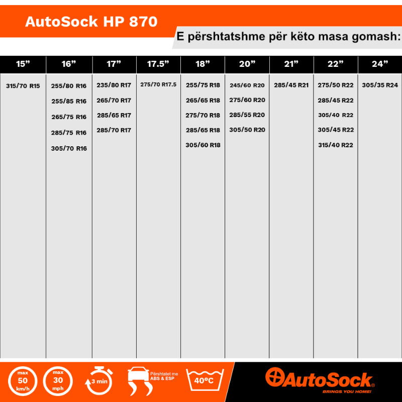 VESHJE GOMASH PER BORE DHE AKULL AUTOSOCK 870