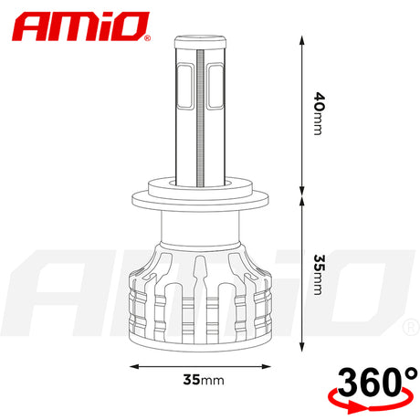 LLAMPA LED AMiO HB3 COB-Series 360° AM-02846 +170% 12-24V 38W 6500K SET